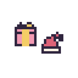 Pixel art Cadeau simple 10 × 10 et Bonnet de Noël simple 10 × 10, grille 32 × 32