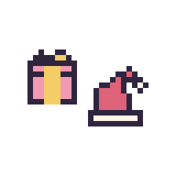 Pixel art Cadeau simple 10 × 10 et Bonnet de Noël simple 12 × 12, grille 32 × 32