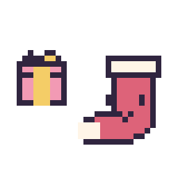 Pixel art Cadeau simple 10 × 10 et Chaussette de Noël kawaii 16 × 16, grille 32 × 32