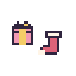 Pixel art Cadeau simple 10 × 10 et Chaussette de Noël simple 10 × 10, grille 32 × 32