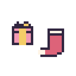 Pixel art Cadeau simple 10 × 10 et Chaussette de Noël simple 12 × 12, grille 32 × 32