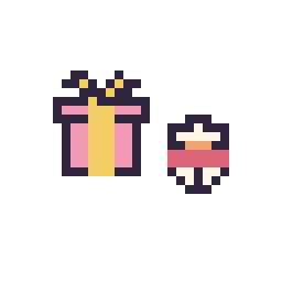 Pixel art Cadeau simple 12 × 12 et Bonhomme de neige simple 10 × 10, grille 32 × 32