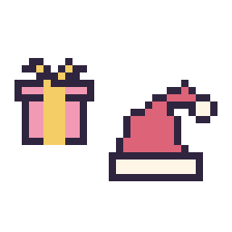Pixel art Cadeau simple 12 × 12 et Bonnet de Noël simple 16 × 16, grille 32 × 32