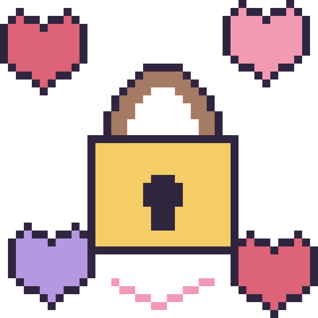 Modèle de pixel art Cadenas avec des cœurs sur une grille de 40 par 40 cases