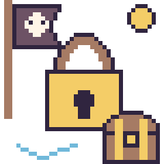 Pixel art Cadenas en aventure pirate, grille 40 × 40