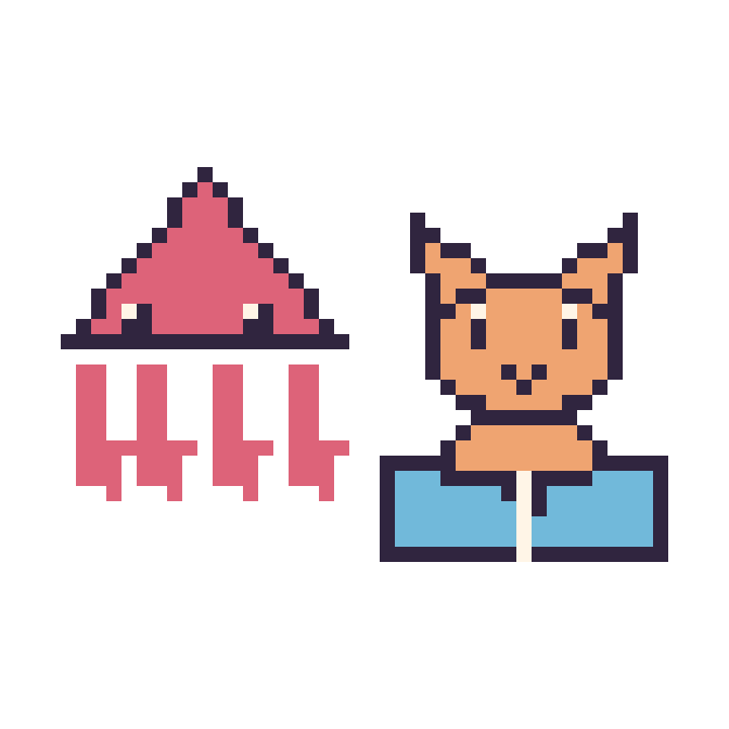 Modèle de pixel art Calamar et Chat avec un livre sur une grille de 48 par 48 cases