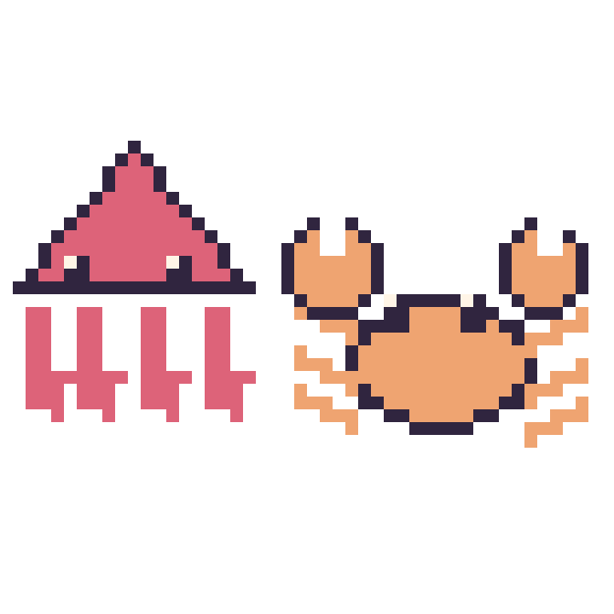 Modèle de pixel art Calamar et Crabe sur une grille de 48 par 48 cases