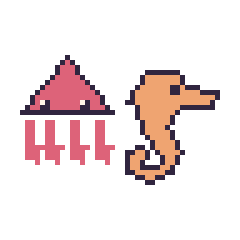 Pixel art Calamar et Hippocampe, grille 48 × 48