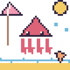 Pixel art Calamar à la plage, grille 40 × 40