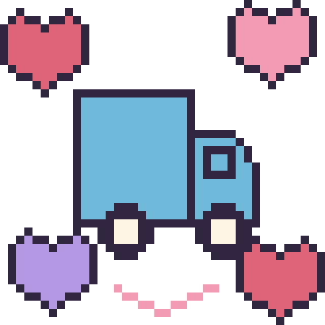 Modèle de pixel art Camion avec des cœurs sur une grille de 40 par 40 cases