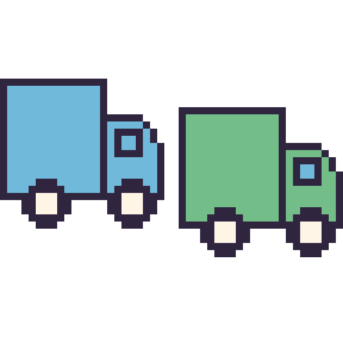Modèle de pixel art Camion et Camion poubelle sur une grille de 48 par 48 cases