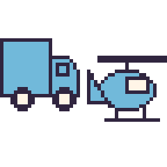 Pixel art Camion et Hélicoptère, grille 48 × 48
