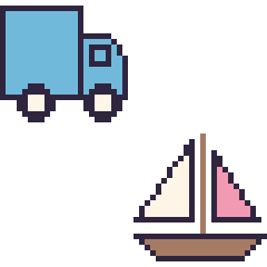 Pixel art Camion et Voilier, grille 48 × 48