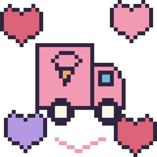 Modèle de pixel art Camion de glaces avec des cœurs sur une grille de 40 par 40 cases