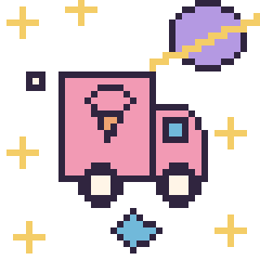 Pixel art Camion de glaces dans l’espace, grille 40 × 40