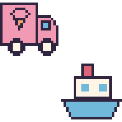 Pixel art Camion de glaces et Bateau, grille 48 × 48