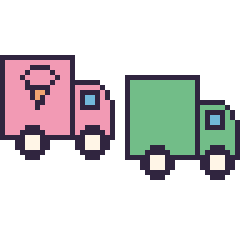Pixel art Camion de glaces et Camion poubelle, grille 48 × 48