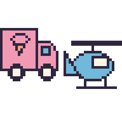 Pixel art Camion de glaces et Hélicoptère, grille 48 × 48
