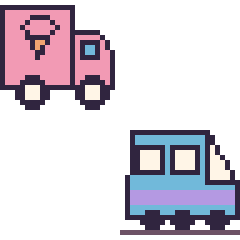 Pixel art Camion de glaces et TGV, grille 48 × 48