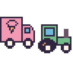 Pixel art Camion de glaces et Tracteur, grille 48 × 48