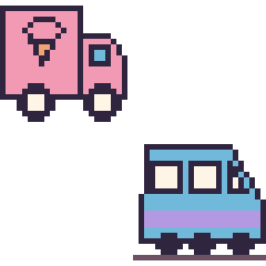 Pixel art Camion de glaces et Train, grille 48 × 48