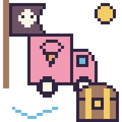 Pixel art Camion de glaces en aventure pirate, grille 40 × 40