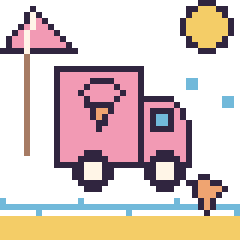 Pixel art Camion de glaces à la plage, grille 40 × 40