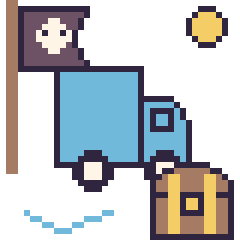 Pixel art Camion en aventure pirate, grille 40 × 40