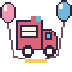 Pixel art Camion de pompier avec des ballons, grille 40 × 40