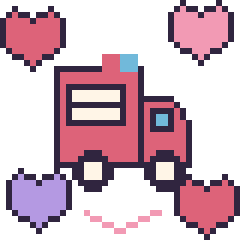 Pixel art Camion de pompier avec des cœurs, grille 40 × 40