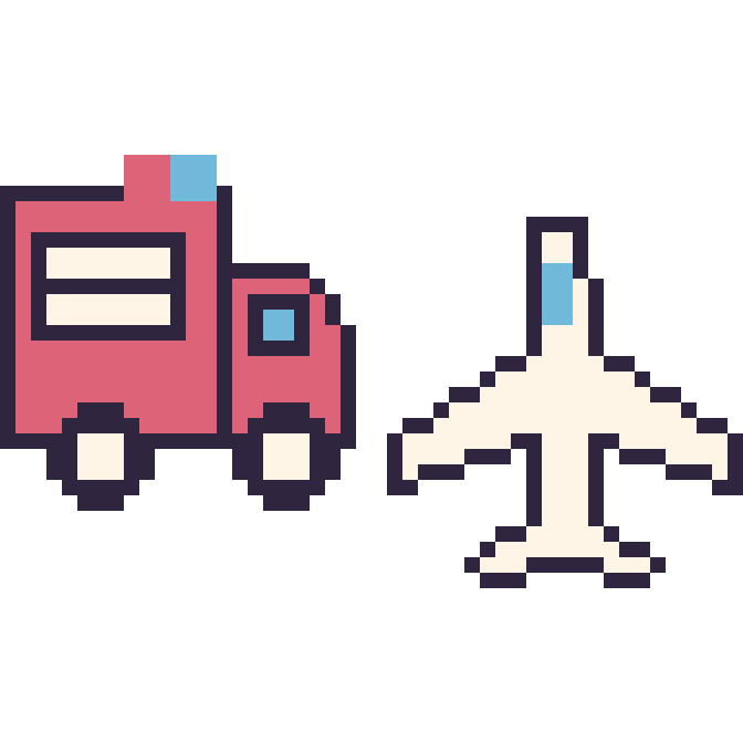 Modèle de pixel art Camion de pompier et Avion sur une grille de 48 par 48 cases