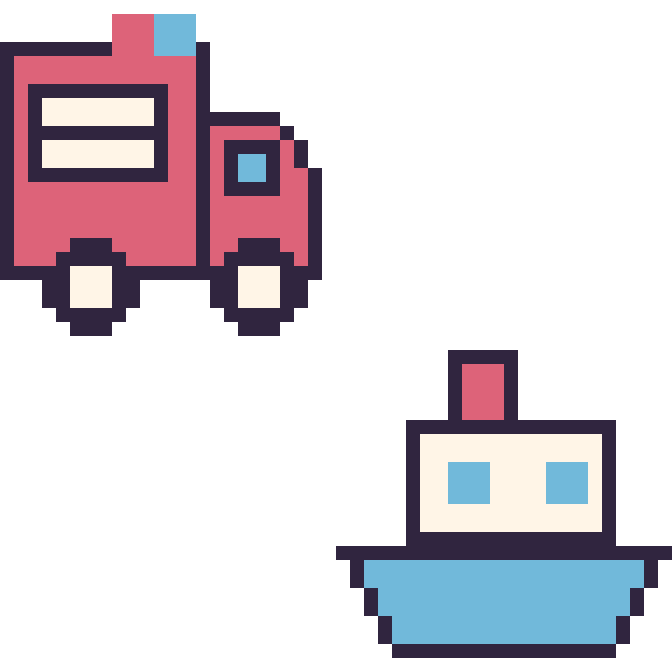 Modèle de pixel art Camion de pompier et Bateau sur une grille de 48 par 48 cases