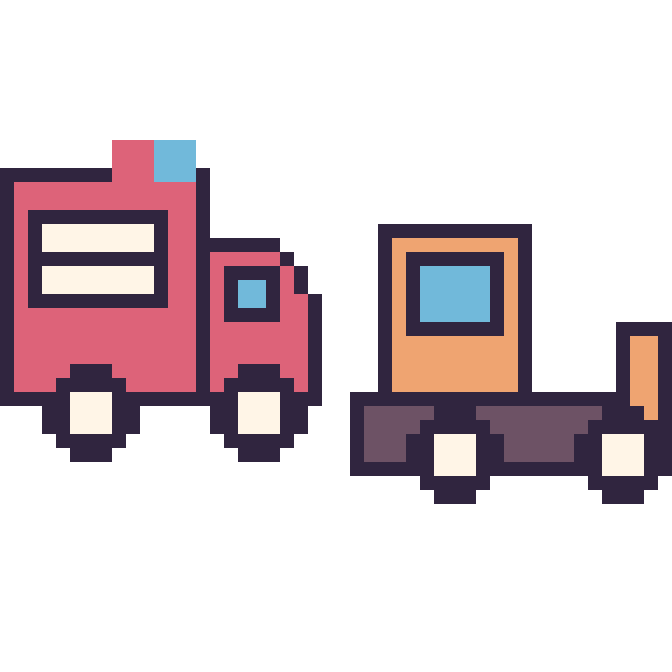 Modèle de pixel art Camion de pompier et Bulldozer sur une grille de 48 par 48 cases