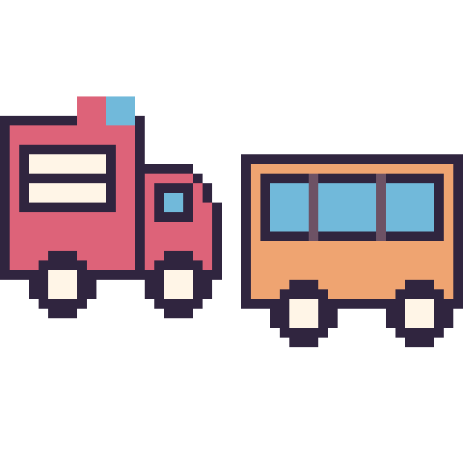 Modèle de pixel art Camion de pompier et Bus sur une grille de 48 par 48 cases