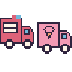 Pixel art Camion de pompier et Camion de glaces, grille 48 × 48