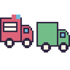 Pixel art Camion de pompier et Camion poubelle, grille 48 × 48