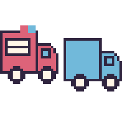 Pixel art Camion de pompier et Camion, grille 48 × 48