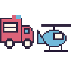 Pixel art Camion de pompier et Hélicoptère, grille 48 × 48