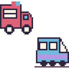 Pixel art Camion de pompier et TGV, grille 48 × 48
