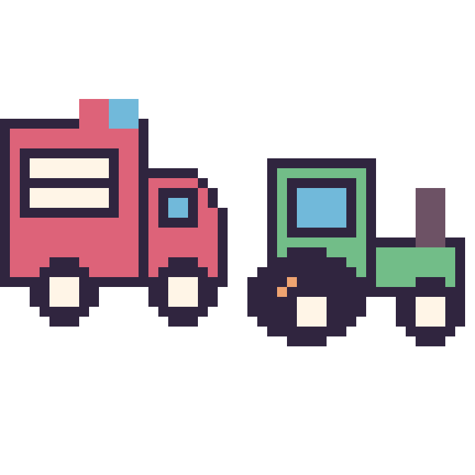 Modèle de pixel art Camion de pompier et Tracteur sur une grille de 48 par 48 cases