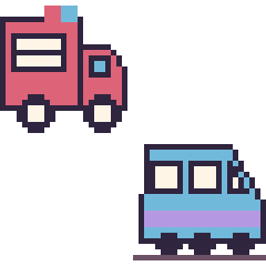 Pixel art Camion de pompier et Train, grille 48 × 48