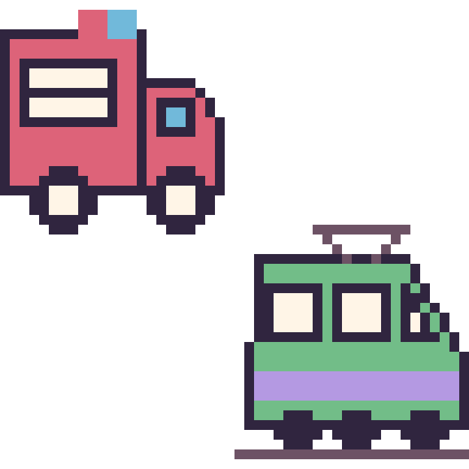 Modèle de pixel art Camion de pompier et Tramway sur une grille de 48 par 48 cases