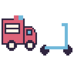 Pixel art Camion de pompier et Trottinette, grille 48 × 48