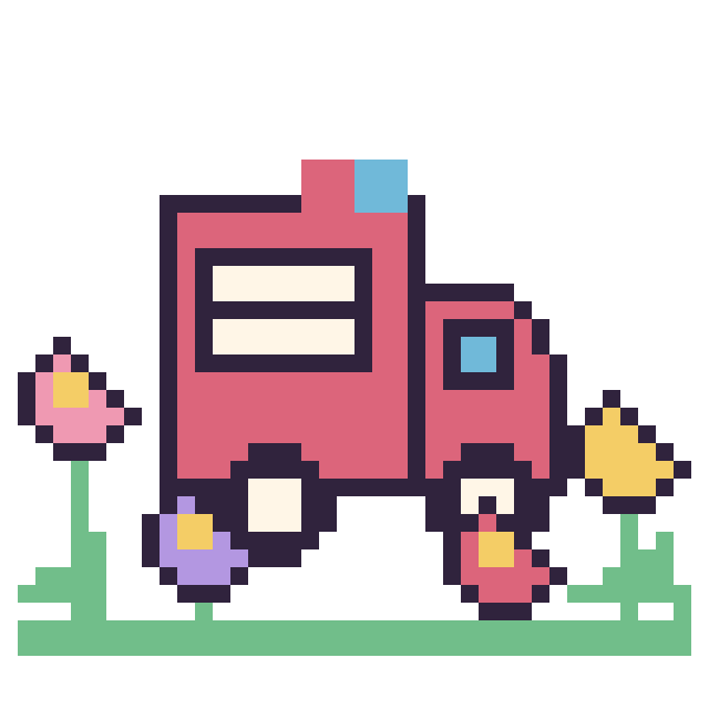 Modèle de pixel art Camion de pompier dans le jardin sur une grille de 40 par 40 cases