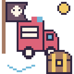 Pixel art Camion de pompier en aventure pirate, grille 40 × 40