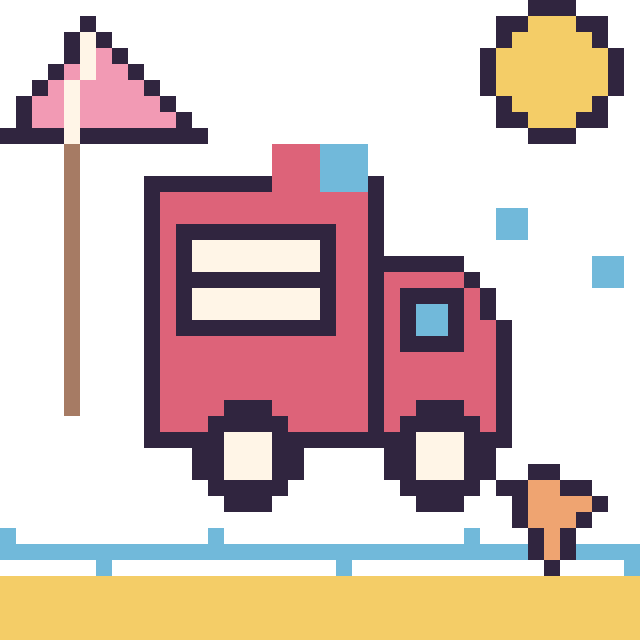Modèle de pixel art Camion de pompier à la plage sur une grille de 40 par 40 cases