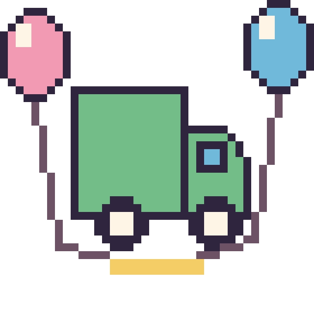 Modèle de pixel art Camion poubelle avec des ballons sur une grille de 40 par 40 cases