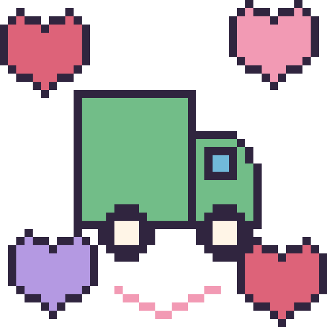 Modèle de pixel art Camion poubelle avec des cœurs sur une grille de 40 par 40 cases