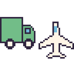 Pixel art Camion poubelle et Avion, grille 48 × 48