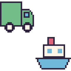 Pixel art Camion poubelle et Bateau, grille 48 × 48